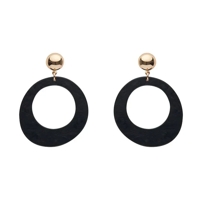 Statement Ripple Resin Circle Drop Earrings - Black  -  Erstwilder Essentials  -  Quirky Resin and Enamel Accessories