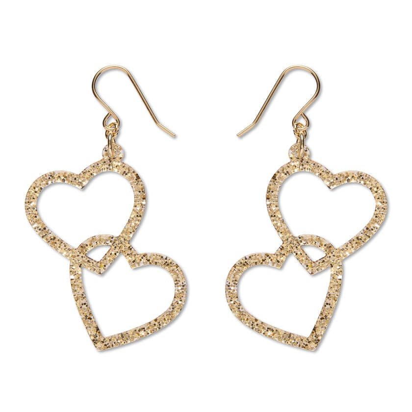 Heart Rings Drop Earrings – Gold  -  Erstwilder Essentials  -  Quirky Resin and Enamel Accessories