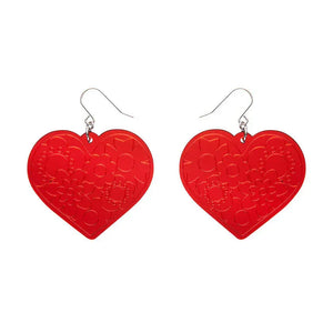 Love Heart Mirror Drop Earrings - Red  -  Erstwilder Essentials  -  Quirky Resin and Enamel Accessories