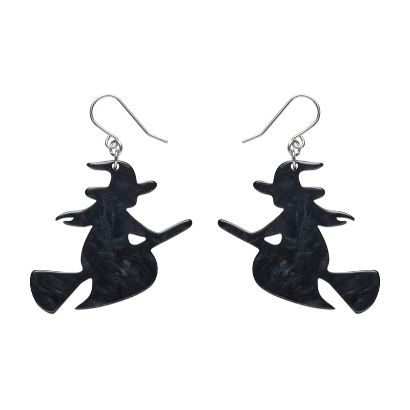 Flying Witch Drop Earrings - Black  -  Erstwilder Essentials  -  Quirky Resin and Enamel Accessories
