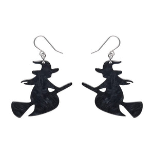 Flying Witch Drop Earrings - Black  -  Erstwilder Essentials  -  Quirky Resin and Enamel Accessories