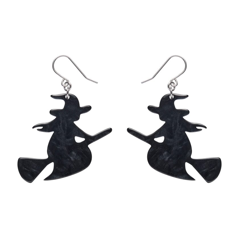 Flying Witch Drop Earrings - Black  -  Erstwilder Essentials  -  Quirky Resin and Enamel Accessories