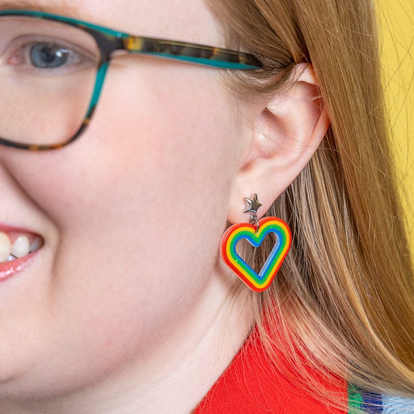 Heart Rainbow Stud Drop Earrings  -  Erstwilder Essentials  -  Quirky Resin and Enamel Accessories
