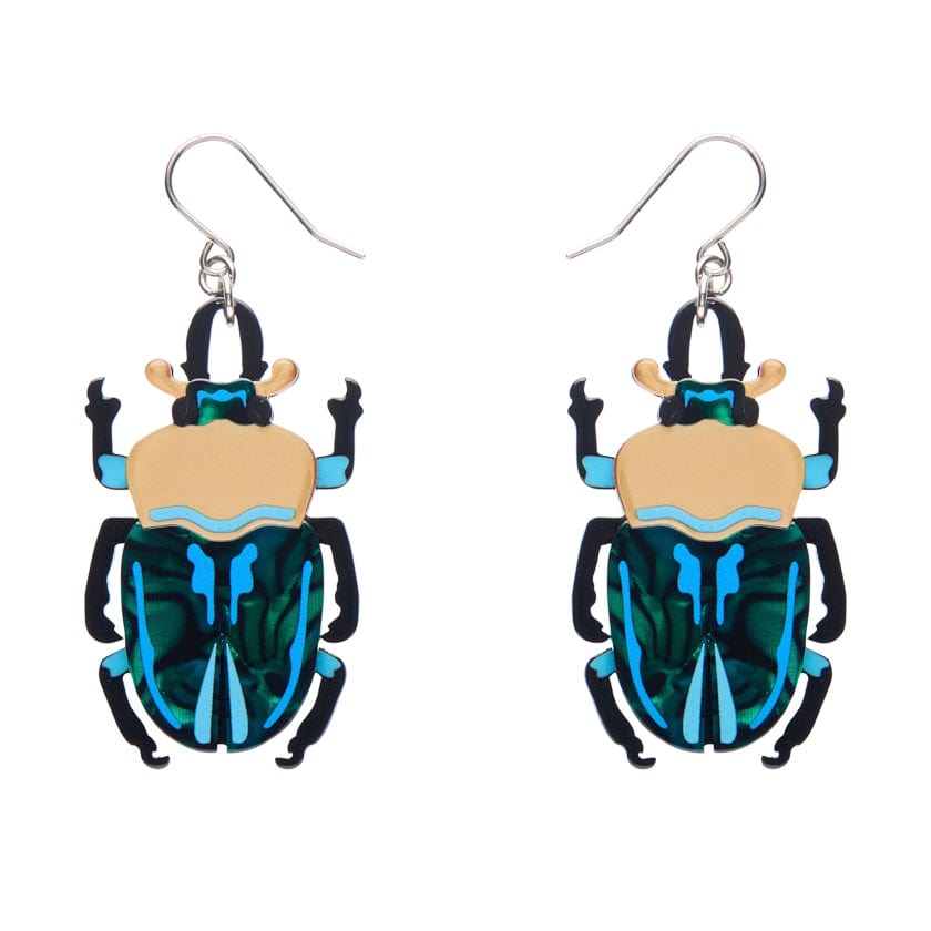 Ruby the Rainbow Stag Beetle Drop Earrings  -  Erstwilder  -  Quirky Resin and Enamel Accessories