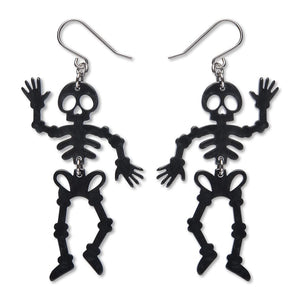 Dancing Skeleton Drop Earrings - Black  -  Erstwilder Essentials  -  Quirky Resin and Enamel Accessories