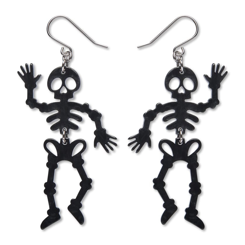 Dancing Skeleton Drop Earrings - Black  -  Erstwilder Essentials  -  Quirky Resin and Enamel Accessories