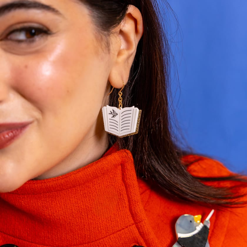 Story Book Drop Earrings - Gold  -  Erstwilder Essentials  -  Quirky Resin and Enamel Accessories