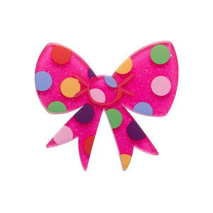 Polka Dot Bow Simplified Mini Brooch – Pink  -  Erstwilder Simplified  -  Quirky Resin and Enamel Accessories