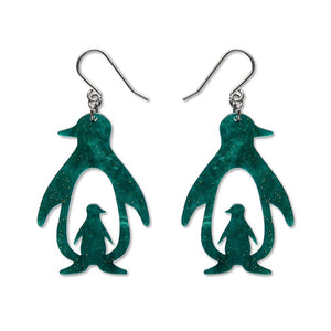 Double Penguin Drop Earrings - Green  -  Erstwilder Essentials  -  Quirky Resin and Enamel Accessories