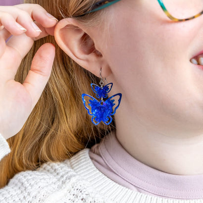 Double Butterfly Drop Earrings - Blue  -  Erstwilder Essentials  -  Quirky Resin and Enamel Accessories