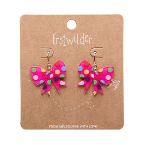 Polka Dot Bow Drop Earrings – Pink  -  Erstwilder Essentials  -  Quirky Resin and Enamel Accessories