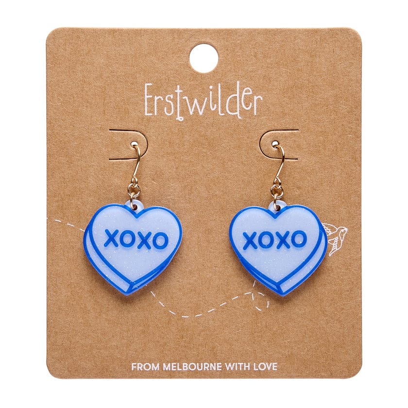 Candy Heart Drop Earrings – Blue  -  Erstwilder Essentials  -  Quirky Resin and Enamel Accessories
