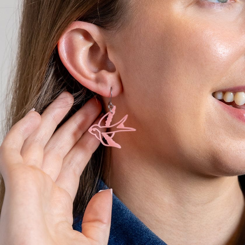 Swallow Drop Earrings - Pink  -  Erstwilder Essentials  -  Quirky Resin and Enamel Accessories
