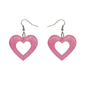 Heart Glitter Resin Drop Earrings - Pink  -  Erstwilder Essentials  -  Quirky Resin and Enamel Accessories