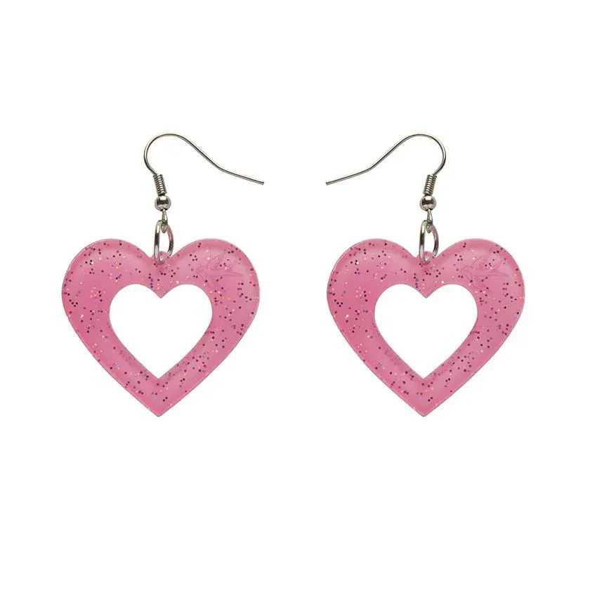 Heart Glitter Resin Drop Earrings - Pink  -  Erstwilder Essentials  -  Quirky Resin and Enamel Accessories