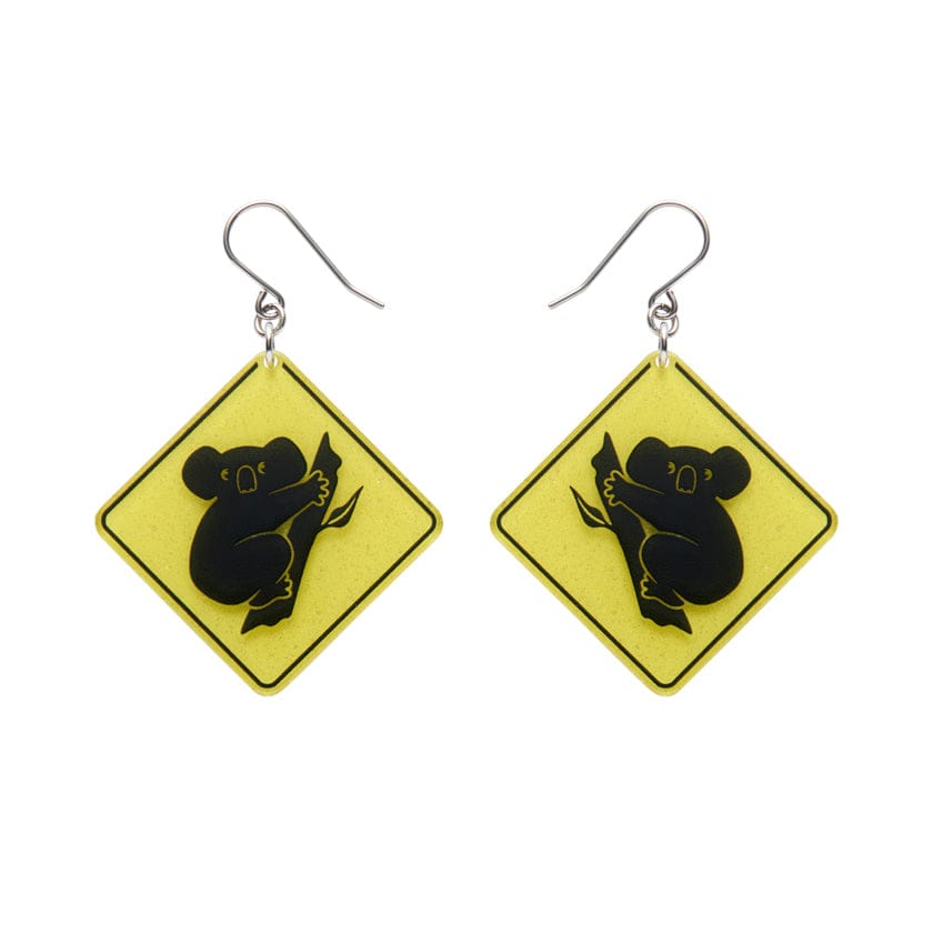 Koala Sign Drop Earrings - Yellow  -  Erstwilder Essentials  -  Quirky Resin and Enamel Accessories