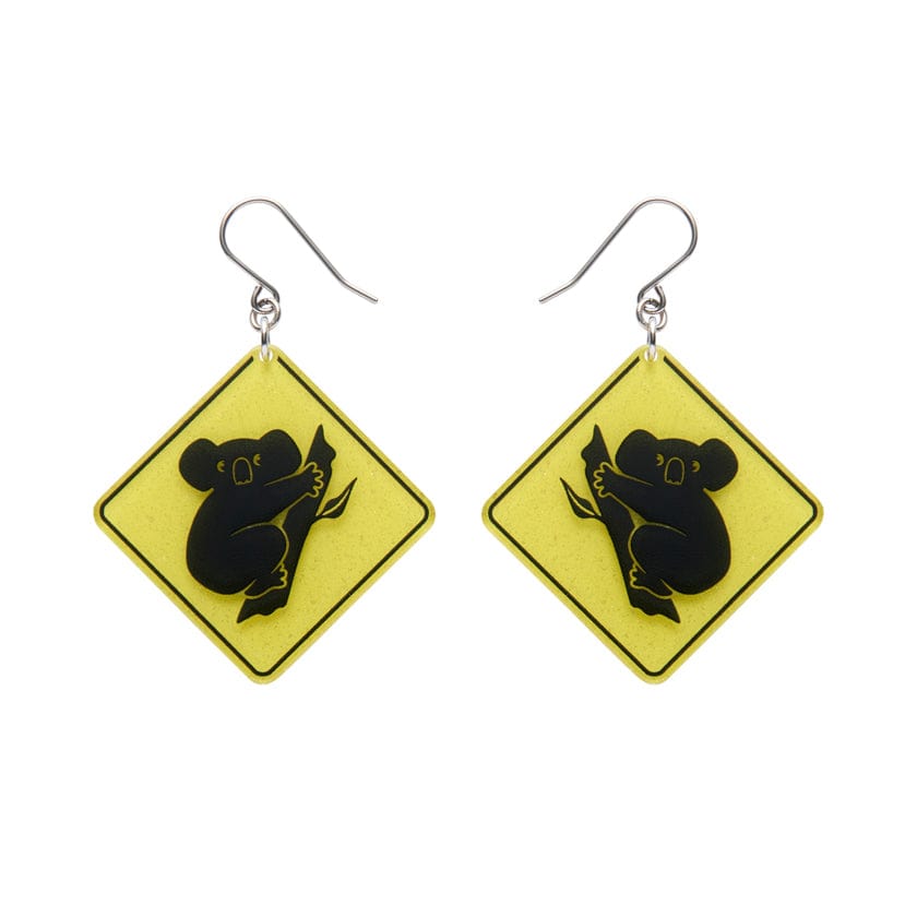 Koala Sign Drop Earrings - Yellow  -  Erstwilder Essentials  -  Quirky Resin and Enamel Accessories