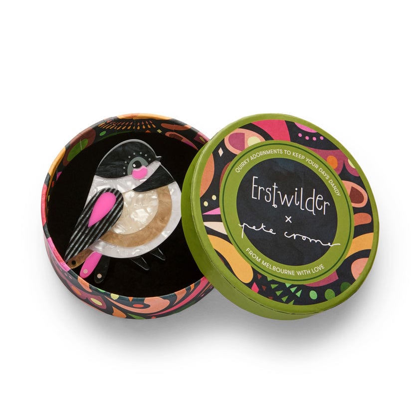 The Chirpy Black-Capped Chickadee Brooch  -  Erstwilder  -  Quirky Resin and Enamel Accessories