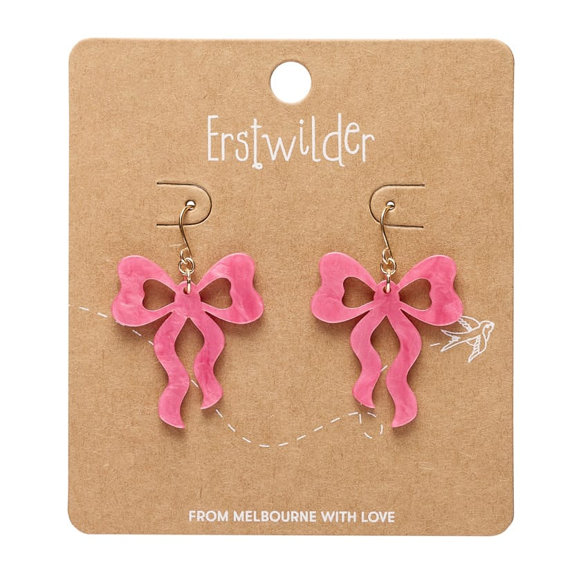 Bows Drop Earrings – Pink  -  Erstwilder Essentials  -  Quirky Resin and Enamel Accessories