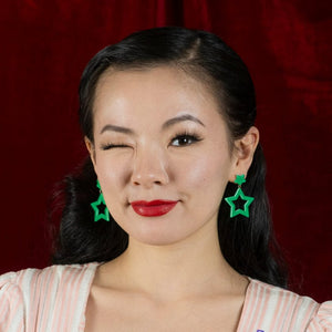 Double Star Stud Earrings – Green  -  Erstwilder Essentials  -  Quirky Resin and Enamel Accessories