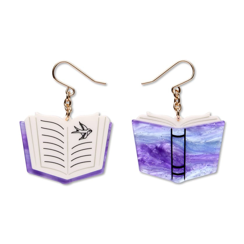 Story Book Drop Earrings - Purple  -  Erstwilder Essentials  -  Quirky Resin and Enamel Accessories