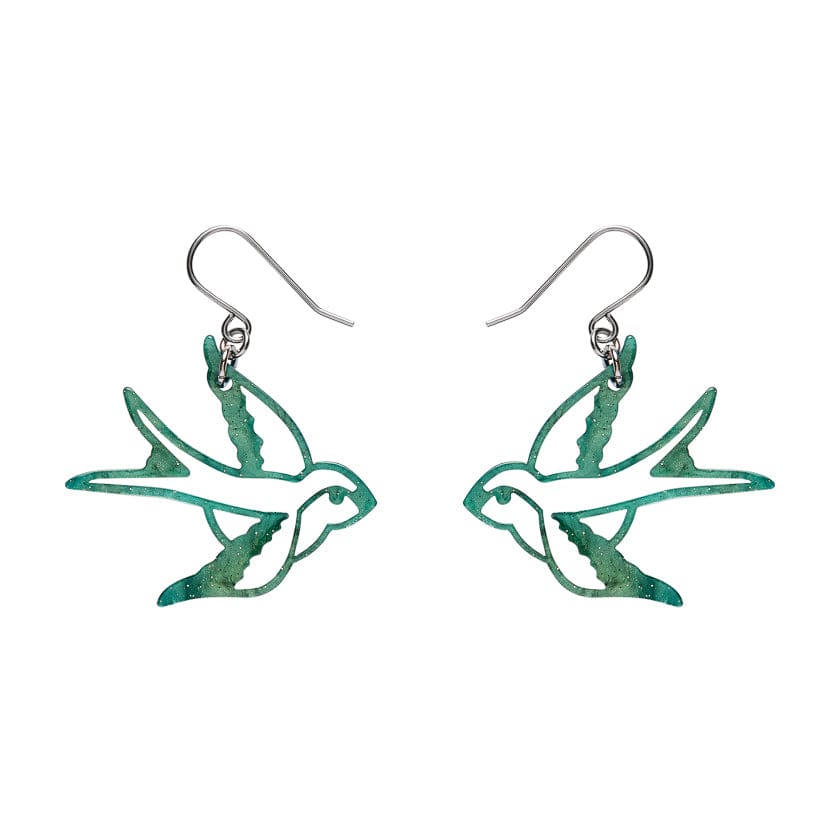 Swallow Drop Earrings - Green  -  Erstwilder Essentials  -  Quirky Resin and Enamel Accessories