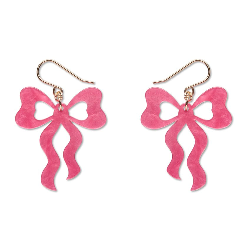 Bows Drop Earrings – Pink  -  Erstwilder Essentials  -  Quirky Resin and Enamel Accessories