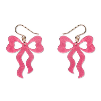 Bows Drop Earrings – Pink  -  Erstwilder Essentials  -  Quirky Resin and Enamel Accessories