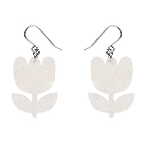 Tulip Drop Earrings - White  -  Erstwilder Essentials  -  Quirky Resin and Enamel Accessories