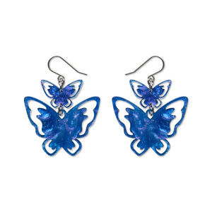 Double Butterfly Drop Earrings - Blue  -  Erstwilder Essentials  -  Quirky Resin and Enamel Accessories