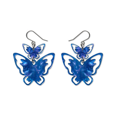 Double Butterfly Drop Earrings - Blue  -  Erstwilder Essentials  -  Quirky Resin and Enamel Accessories