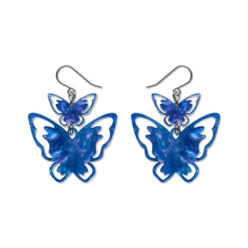 Double Butterfly Drop Earrings - Blue  -  Erstwilder Essentials  -  Quirky Resin and Enamel Accessories