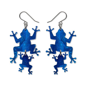 Double Frog Drop Earrings - Blue  -  Erstwilder Essentials  -  Quirky Resin and Enamel Accessories