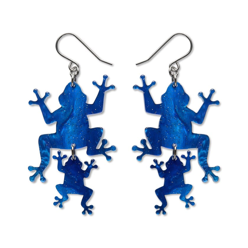 Double Frog Drop Earrings - Blue  -  Erstwilder Essentials  -  Quirky Resin and Enamel Accessories