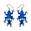 Double Frog Drop Earrings - Blue