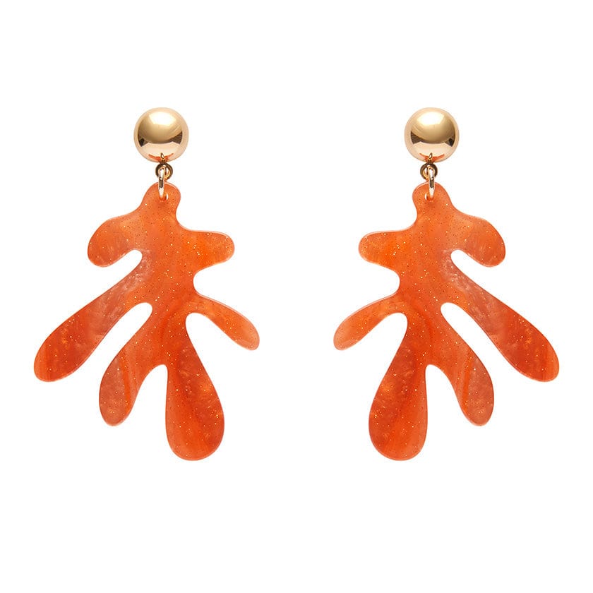 Coral Ripple Glitter Drop Earrings - Orange  -  Erstwilder Essentials  -  Quirky Resin and Enamel Accessories