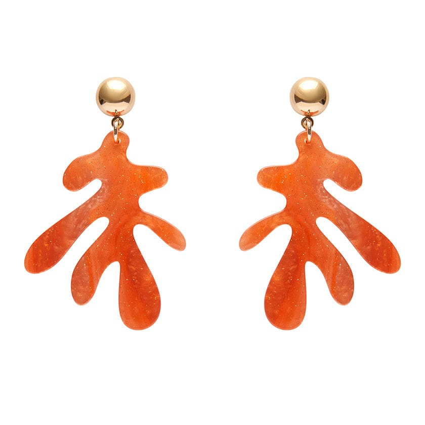 Coral Ripple Glitter Drop Earrings - Orange  -  Erstwilder Essentials  -  Quirky Resin and Enamel Accessories