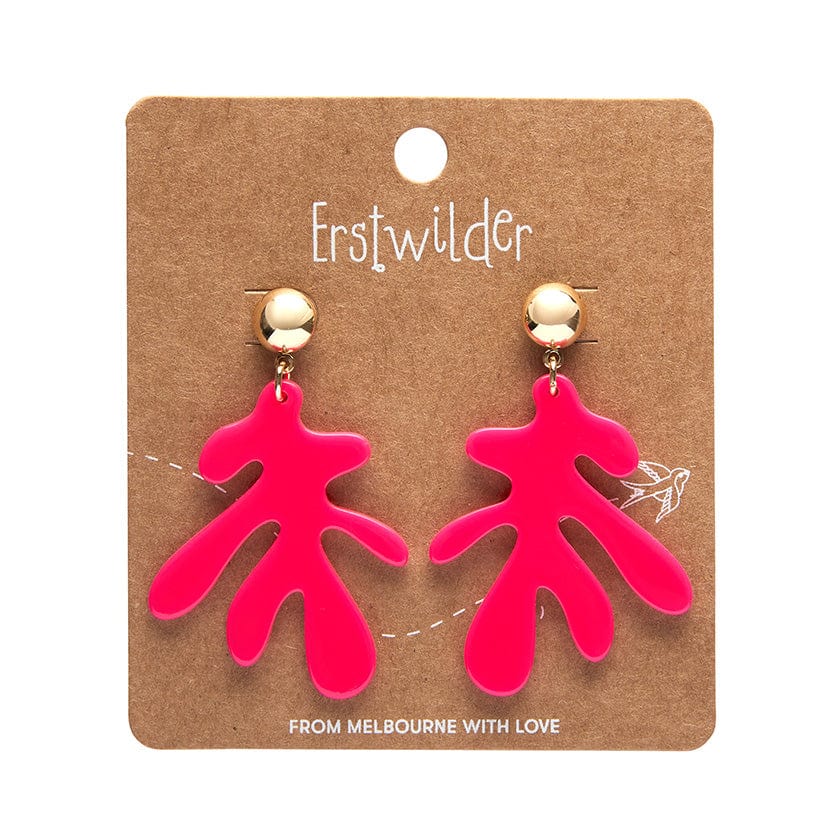 Coral Solid Drop Earrings - Neon Pink  -  Erstwilder Essentials  -  Quirky Resin and Enamel Accessories