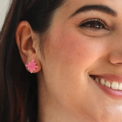 Atomic Star Glitter Stud Earring - Pink  -  Erstwilder Essentials  -  Quirky Resin and Enamel Accessories