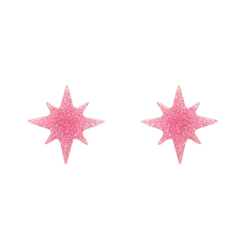 Atomic Star Glitter Stud Earring - Pink  -  Erstwilder Essentials  -  Quirky Resin and Enamel Accessories