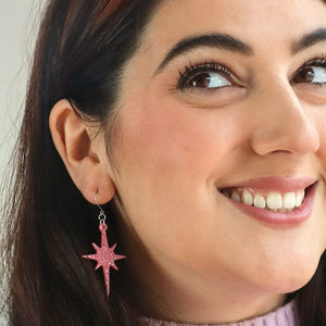 Atomic Star Glitter Drop Earring - Pink  -  Erstwilder Essentials  -  Quirky Resin and Enamel Accessories