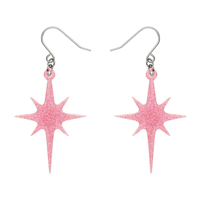 Atomic Star Glitter Drop Earring - Pink  -  Erstwilder Essentials  -  Quirky Resin and Enamel Accessories