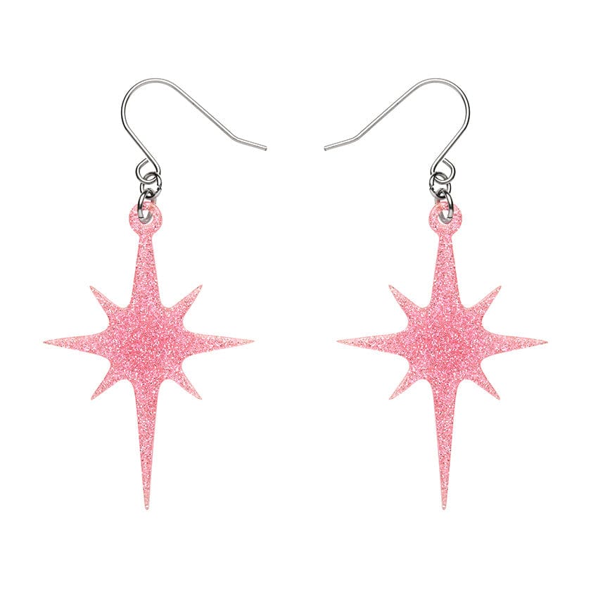 Atomic Star Glitter Drop Earring - Pink  -  Erstwilder Essentials  -  Quirky Resin and Enamel Accessories