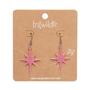 Atomic Star Glitter Drop Earring - Pink  -  Erstwilder Essentials  -  Quirky Resin and Enamel Accessories