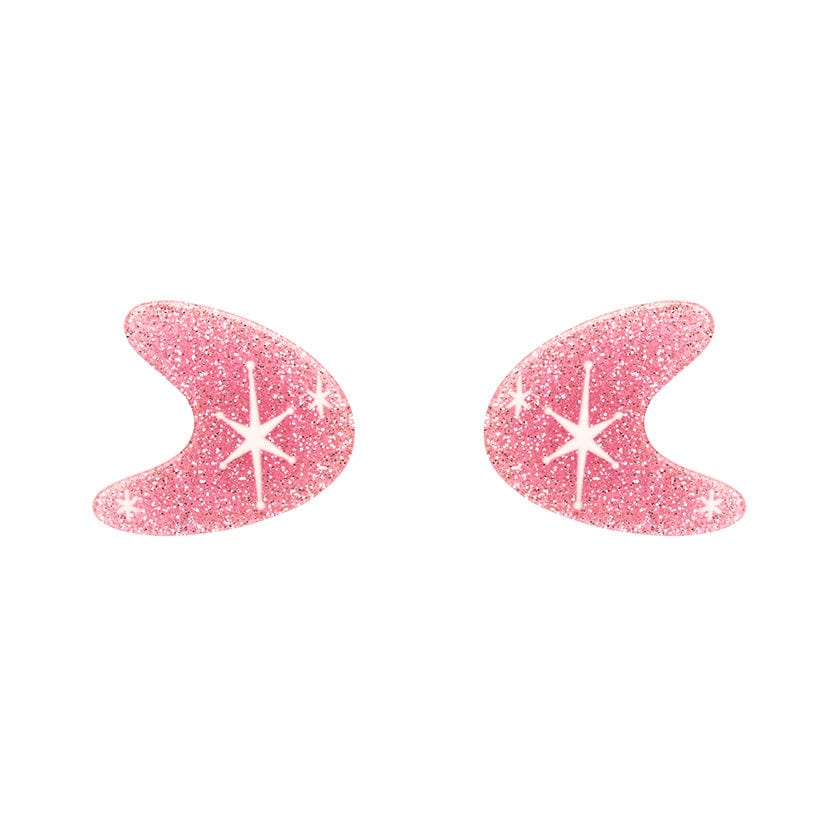 Atomic Boomerang Glitter Stud Earrings - Pink  -  Erstwilder Essentials  -  Quirky Resin and Enamel Accessories
