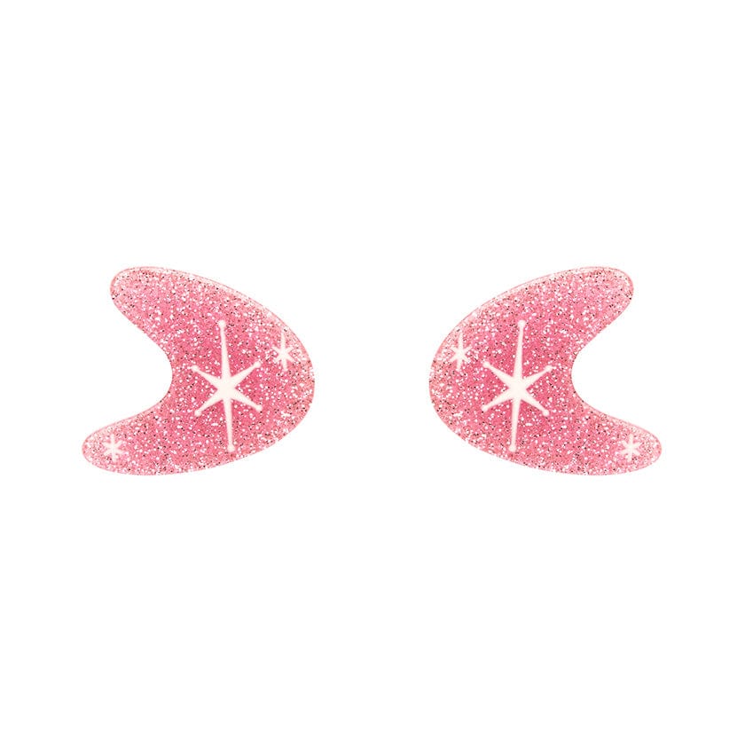 Atomic Boomerang Glitter Stud Earrings - Pink  -  Erstwilder Essentials  -  Quirky Resin and Enamel Accessories