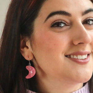 Atomic Boomerang Glitter Drop Earrings - Pink  -  Erstwilder Essentials  -  Quirky Resin and Enamel Accessories