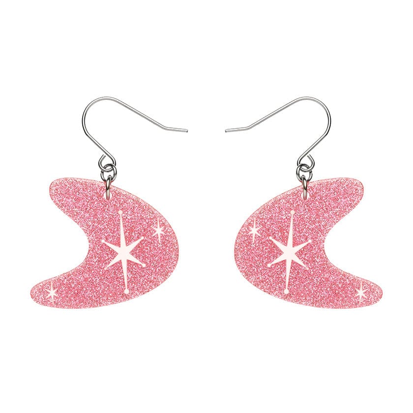 Atomic Boomerang Glitter Drop Earrings - Pink  -  Erstwilder Essentials  -  Quirky Resin and Enamel Accessories