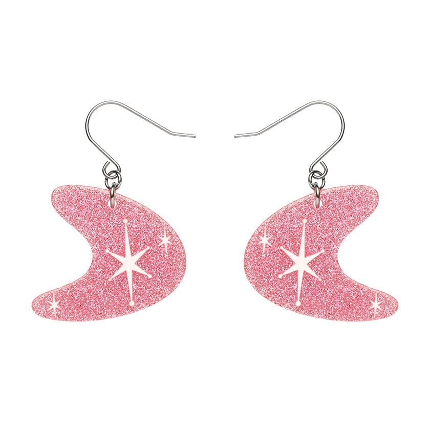 Atomic Boomerang Glitter Drop Earrings - Pink  -  Erstwilder Essentials  -  Quirky Resin and Enamel Accessories