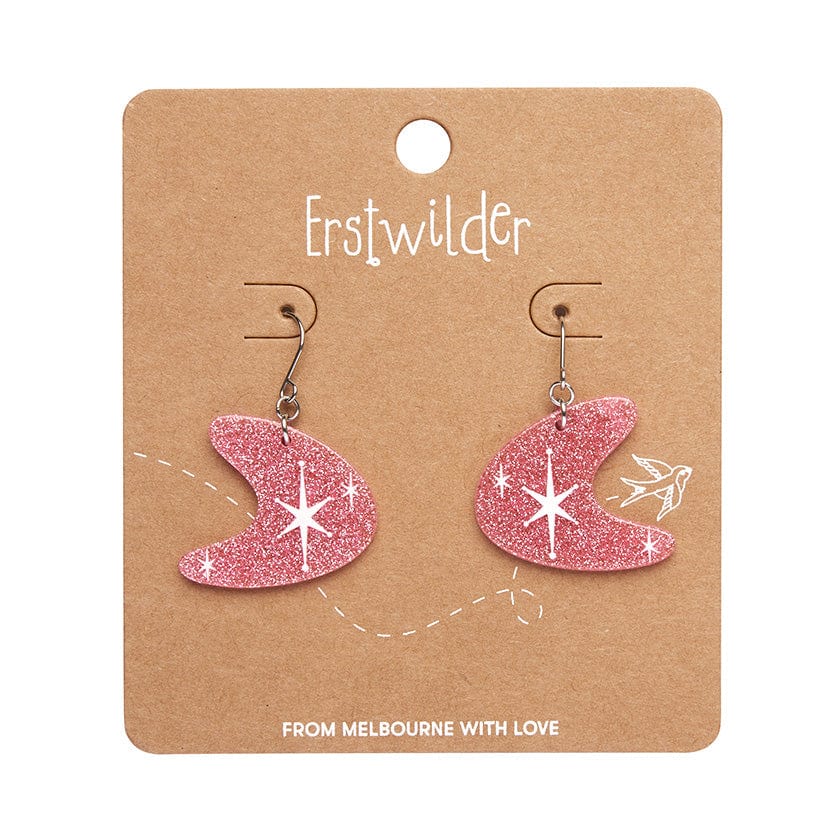 Atomic Boomerang Glitter Drop Earrings - Pink  -  Erstwilder Essentials  -  Quirky Resin and Enamel Accessories